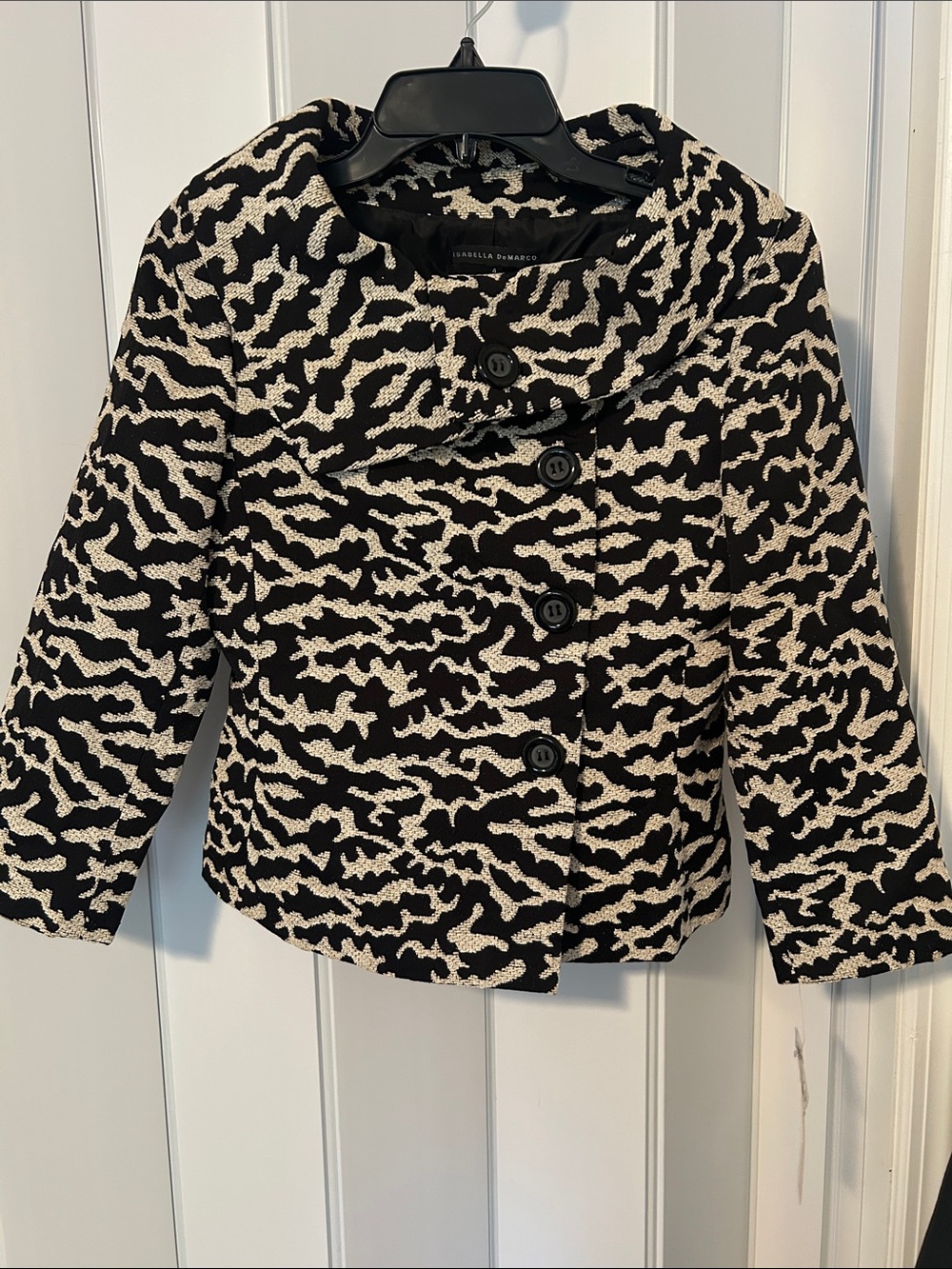 Isabella De Marco  Black & Cream Patterned Pea Coat